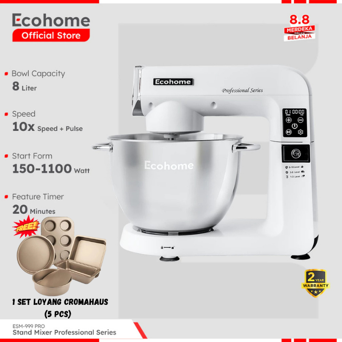 ECOHOME Stand Mixer Professional Series ESM999 Pro 8L Big Capacity Heavy Duty with Digital Panel
