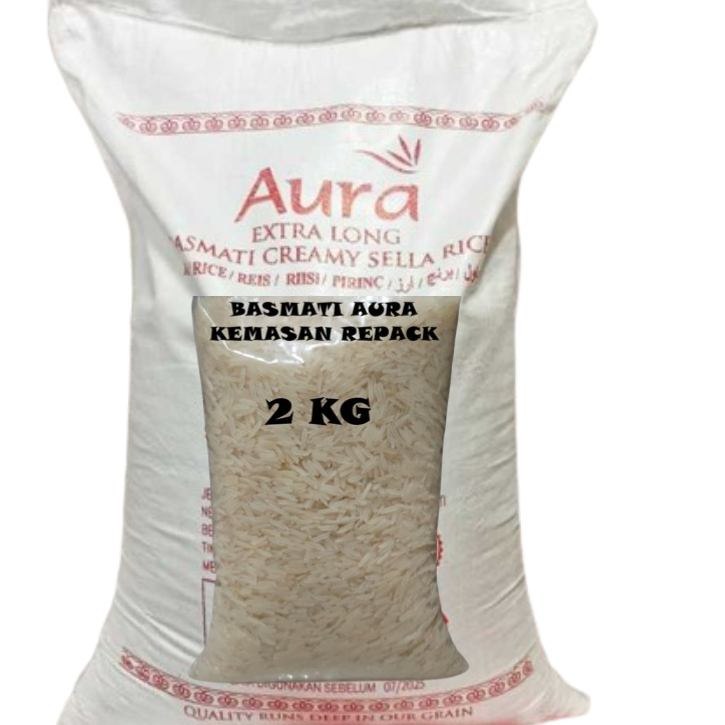 

Beras Basmati Aura Extra Long Creamy Sella Kemasan Repack 2kg Basmati Rice