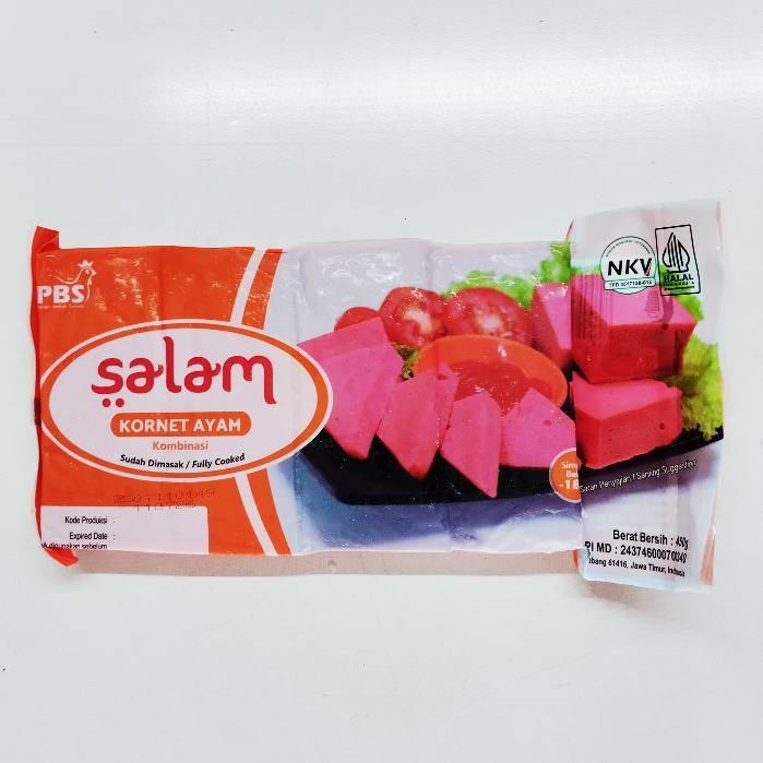 

Kornet Ayam Merk Salam dan Ngetop Netto 450 gram Kornet Halal