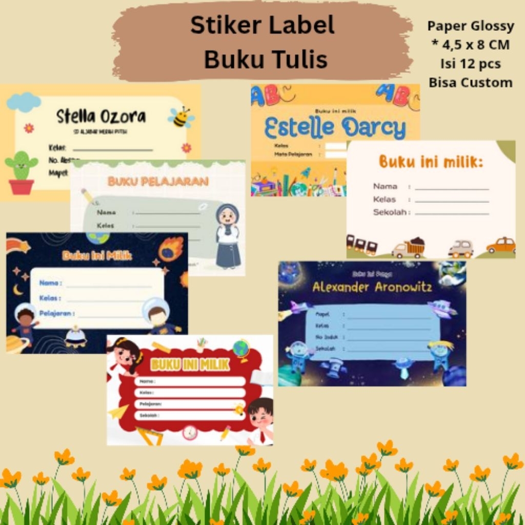 

label buku tulis, stiker mata pelajaran, buku tulis