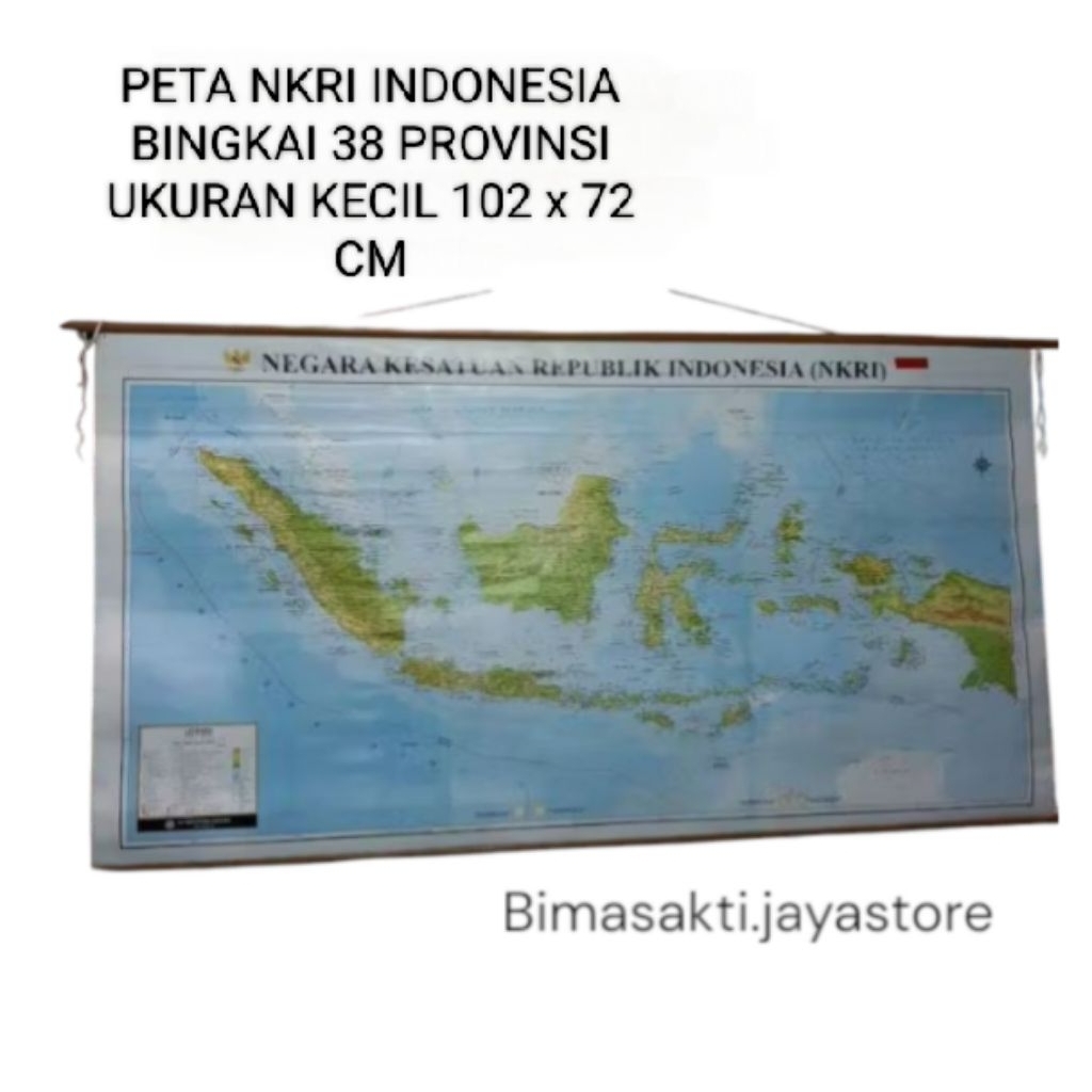 

Peta NKRI Indonesia bingkai 38 provinsi ukuran kecil 102 x 72 cm