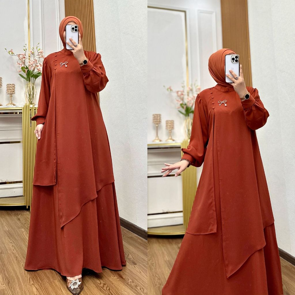 Gamis Polos dua layer Bella silk Terbaru