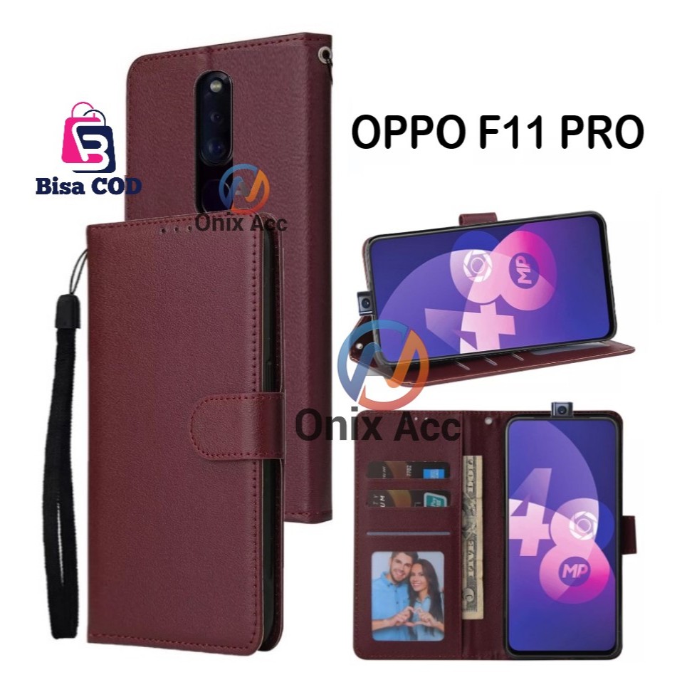 Oppo F11 Pro Leather Wallet Flip Case - Casing Dompet HP Untuk Oppo F11 Pro
