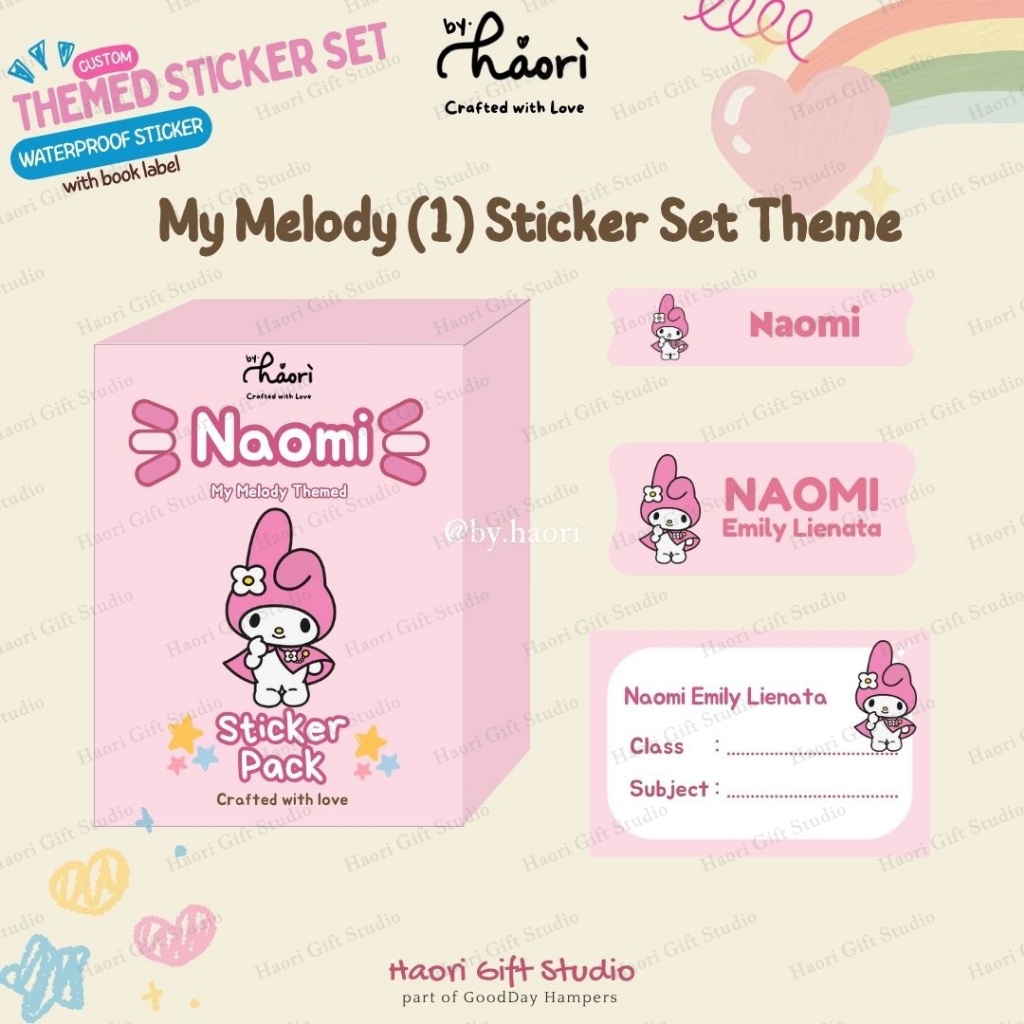 

by.haori - Sticker Nama Custom Sanrio MyMelody Waterproof Anti Air Stiker Box Pack Nama My Melody