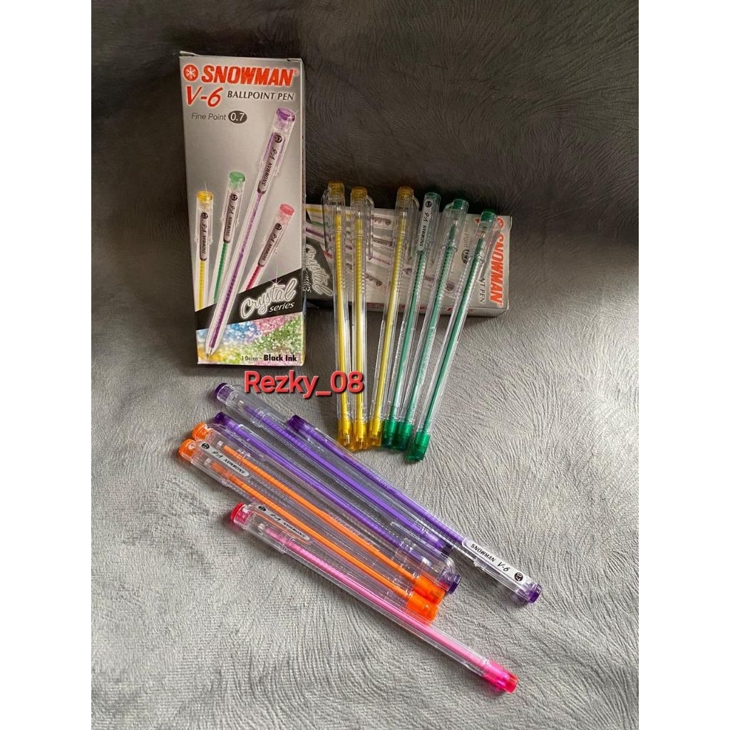 

Pulpen snowman V-6 crystal ballpoint pen hitam 1pak/12 pcs
