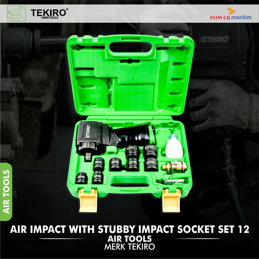 Tekiro 1/2” Dr. Alat Pembuka Baut Tenaga Angin Set 12 Pcs Air Impact Jumbo With Stubby Impact Socket