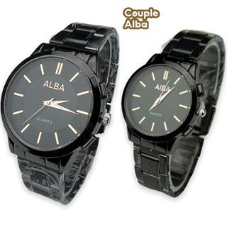 { AR } JAM TANGAN COUPLE ALBA PRIA WANITA FULL HITAM STRAP RANTAI STEEL A-1208
