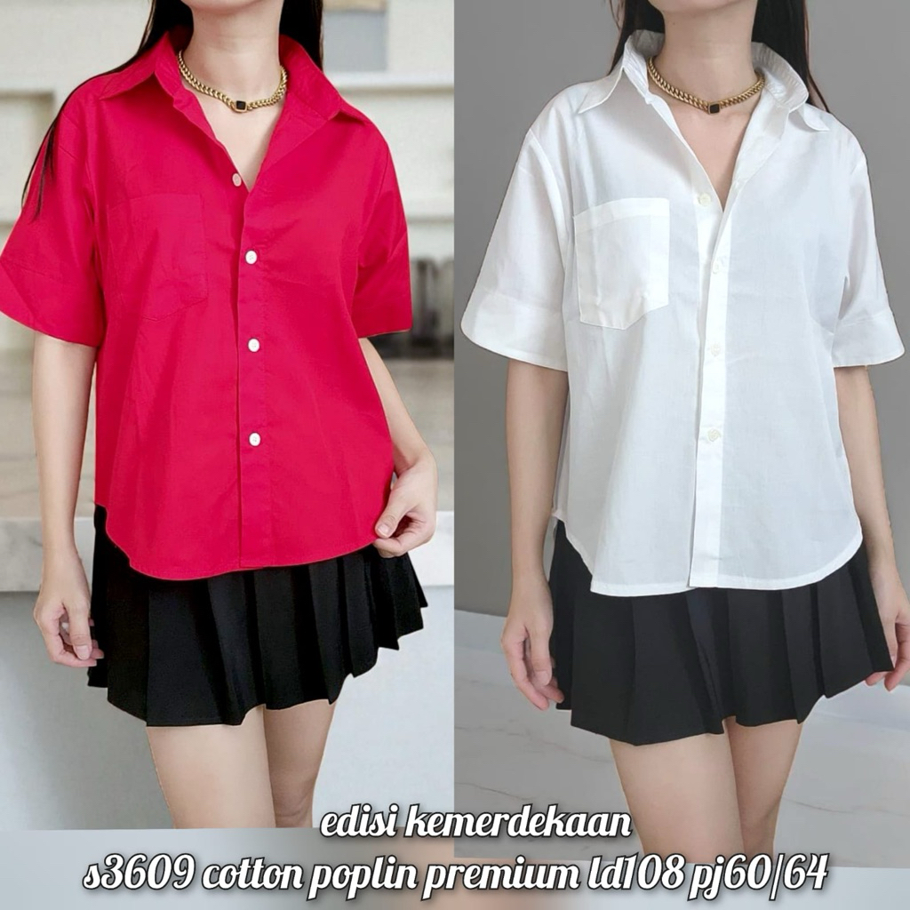 Chloebeautyshop - Blouse Kemeja Merah putih Hijau Edisi Natal