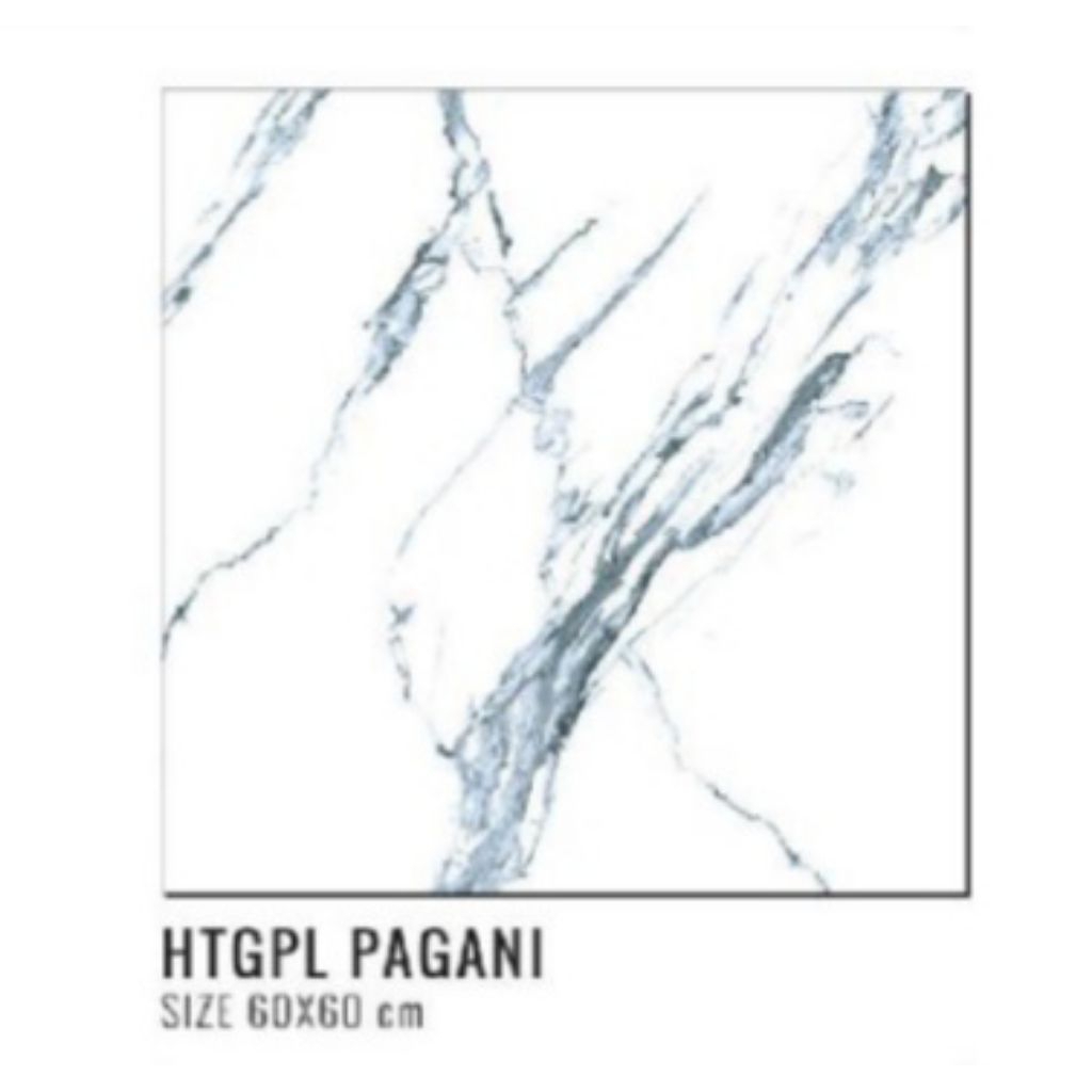 GRANIT MERK IKAD TIPE PAGANI UKURAN 60X60 PERMUKAAN TEKSTURE GLOSSY GLAZED POLISHED UNTUK LANTAI ATA