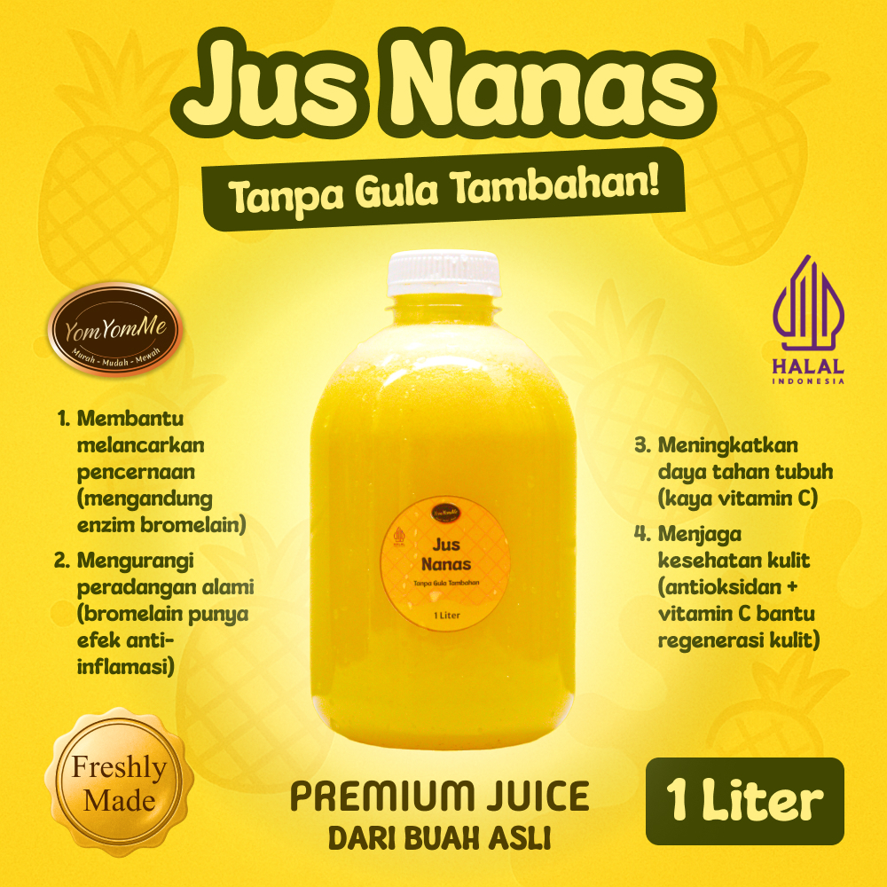 

Jus Nanas 1 Liter (1L) - Jus Premium dan Kental Dari Buah Asli Tanpa Gula Tambahan - Segar, Asam Manis Alami, Bantu Pencernaan - YomYomMe Drinks