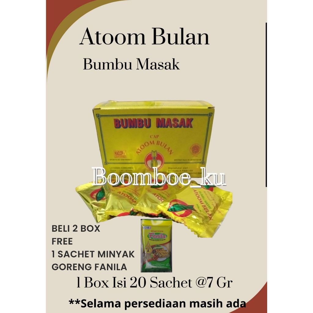 

----PEMBELIAN 1 BOX--- Atoom Bulan Bumbu Masak 20 Sachet @7Gram