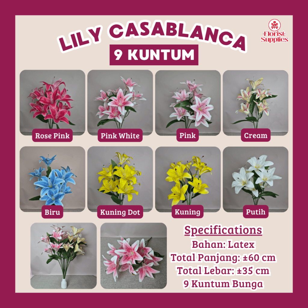 Terlaris Bunga Lily Casablanca Artificial Premium Jumbo Bunga Lily Plastik Bunga Hias Plastik