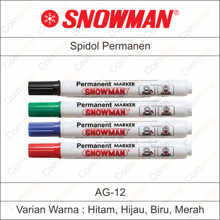 

Snowman AG 12 Spidol Permanen Permanent Marker Hitam Hijau Biru Merah Per Pcs