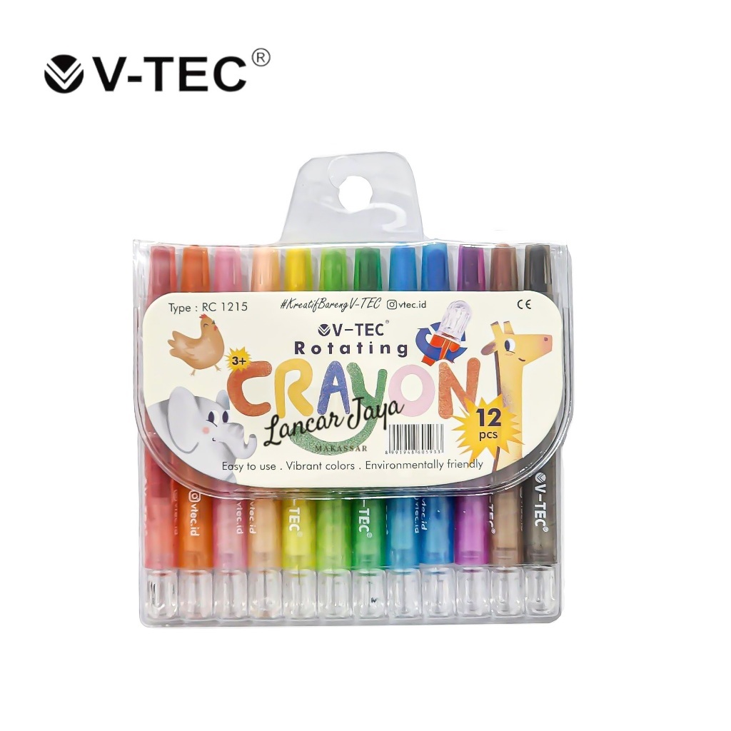 

V-Tec Crayon Putar 12 Warna Pendek RC-1215