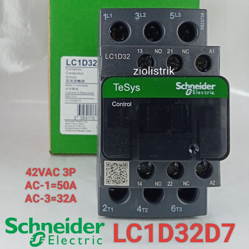 kontaktor Contactor  LC1D32D7 / LC1D-32D7 42v 3p Kontaktor LC1D32 D7 42vac 3phase original