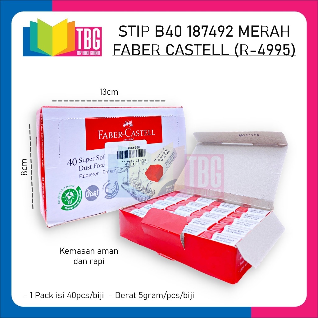 

1 STIP B40 187492 MERAH FABER CASTELL / PENGHAPUS PENSIL B40 / STIP MERAH FABER CASTELL (R-4995)
