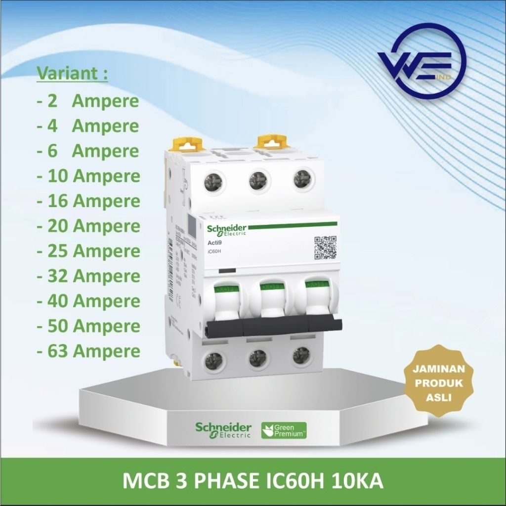 MCB 3 PHASE iC60H 10kA SCHNEIDER 3 POLE 3P - 2AMPERE s.d 63AMPERE ORI