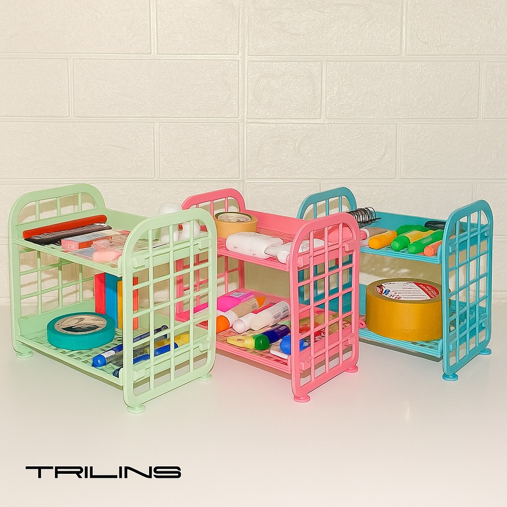 RAK JARING PLASTIK 2 SUSUN Serbaguna Mini Tempat Bumbu Rak Dapur ATK Kosmetik Aksesories Multifungsi