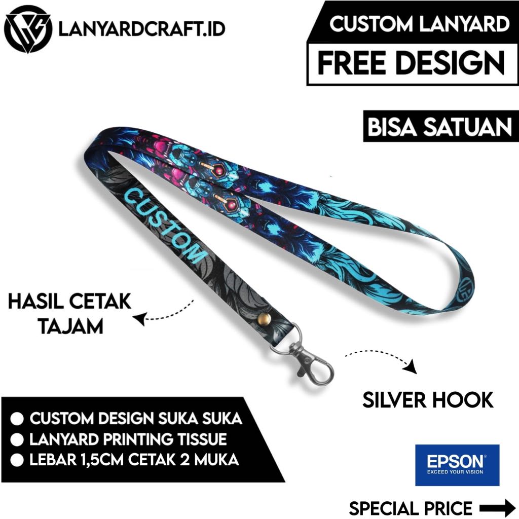 

[CUSTOM SATUAN] Custom Lanyard Size 1,5cm Type SH Lanyard Id Card Printing / Lanyard Custom Desain Satuan