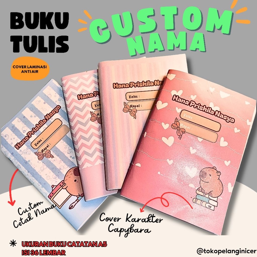 

Buku Tulis Capibara Custom Nama Eksklusif Tema Karakter Capybara– Buku tulis Cover Karakter & Tabel Perkalian Belakang