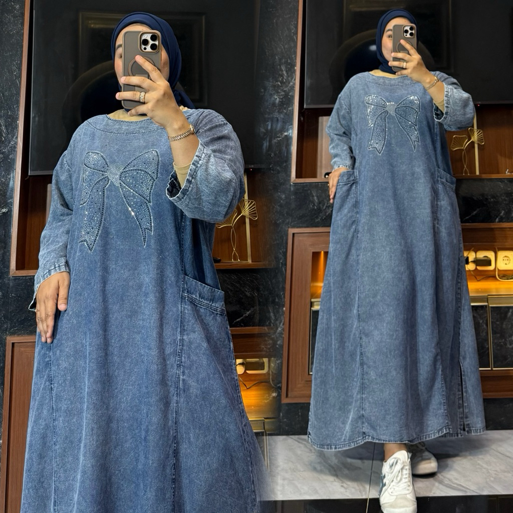 UNIPIPI NEW MIDI DRESS JEANS PREMIUM SWAROVSKI LD 110 // MIDI DRESS JEANS // LONG DRESS // GAMIS WAN