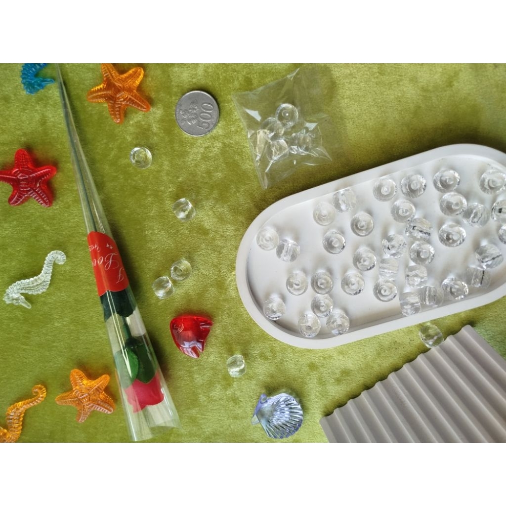 4 pcs Manik Murah Diamond Bening Bulat Gepeng/ Mote Bening/ Mote Akrilik Bulat 10mm