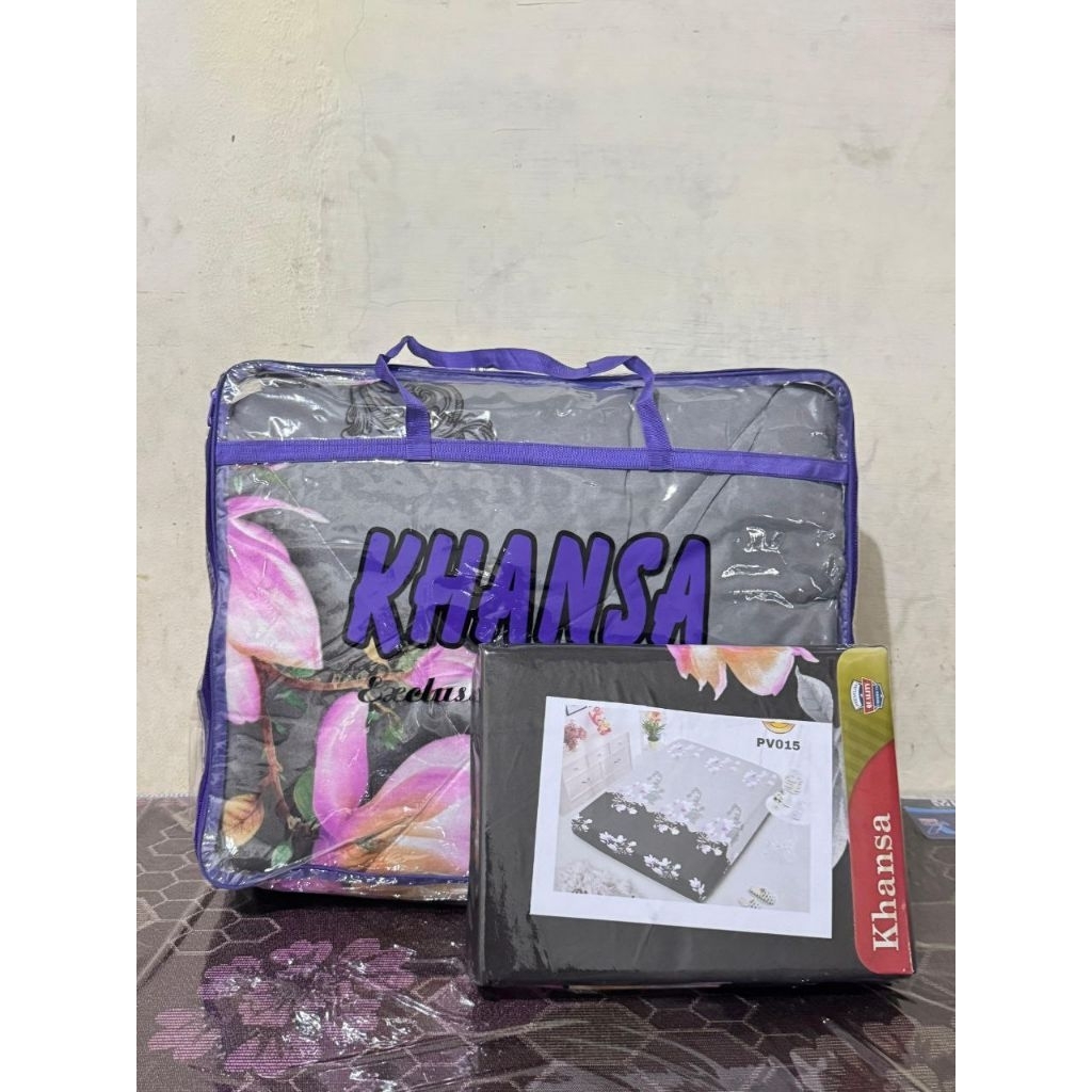 Bedcover khanza + sprey uk 180*200 + 2 sarung bantal + 2 sarung guling Hrga promo RR BISA COD INSTAN