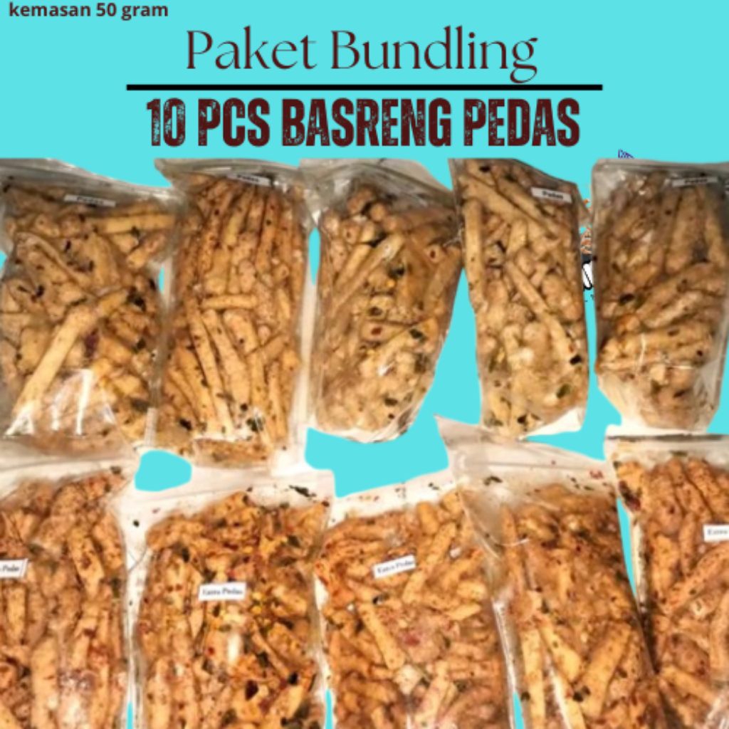 

Paket 10 pcs Basreng Pedas Daun Jeruk 50gr Food Snack Cemilan Pedas