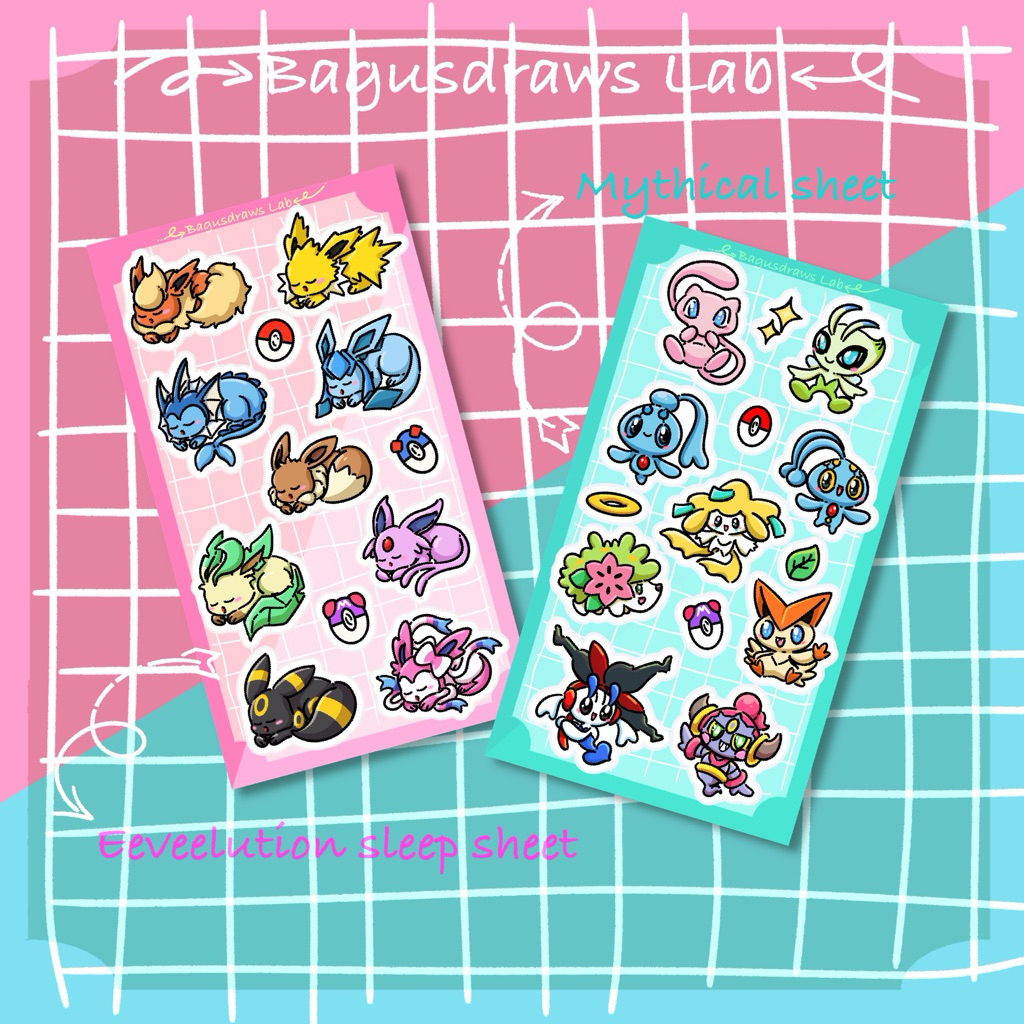 

Sticker Pokemon sheet kiss cut eeveelution dan mythical
