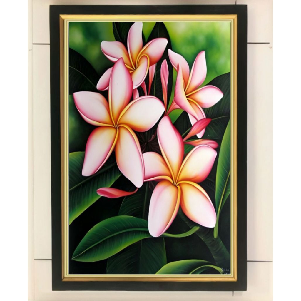 hiasan dinding lukisan cetak bunga kamboja jepun bali ukuran 65×45