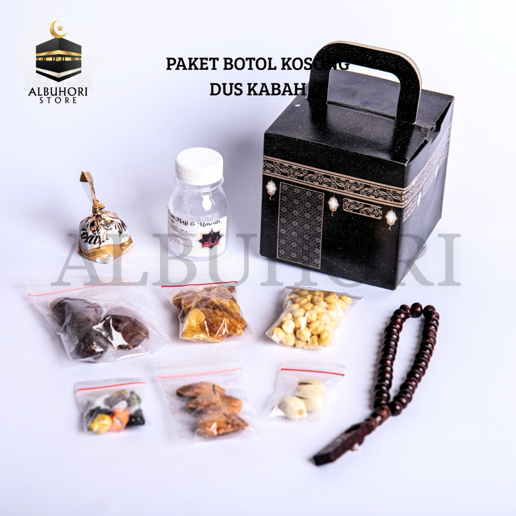 

Oleh Oleh Umroh dan Haji Gift Hampers Paket Dus Kabah Botol kosong
