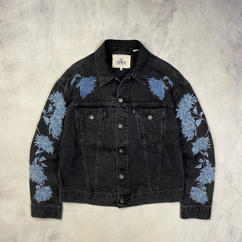 Levis LMC Made & Crafted Kimora Embroidery Black Washed Denim Boyfriend Jacket Casual Harrington Wor