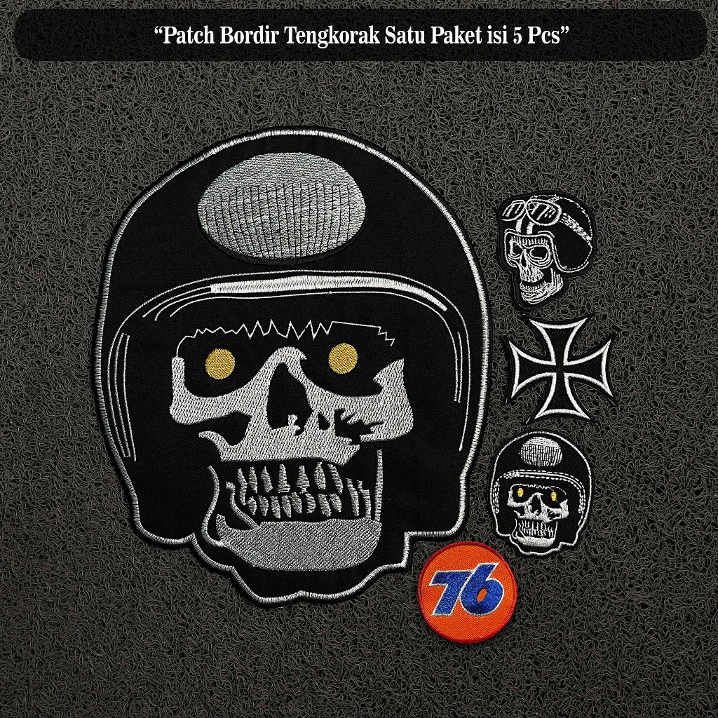 Patch Bordir Tengkorak Helm Satu Paket isi 5 Patch Besar Patch Punggung Back Patch Bordir Iron Patch