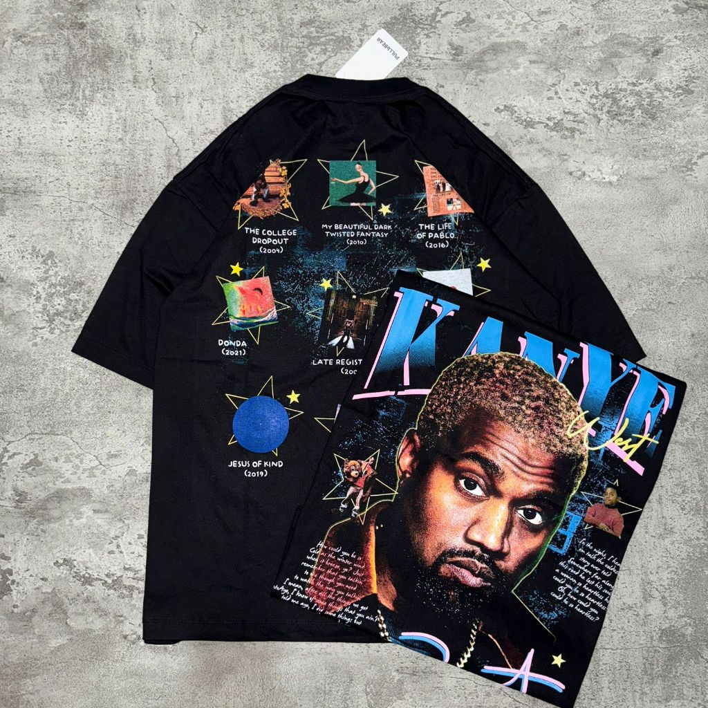 Baju Kaos P&B Oversize Kanye West - T Shirt Vintage Kanye West Oversized Black 16s