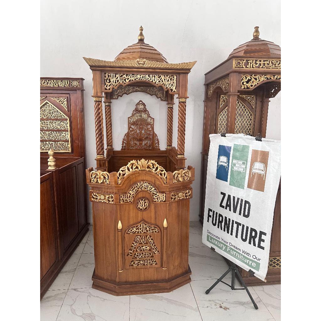 Mimbar Masjid Mewah, Mimbar Masjid Kubah Mewah, Mimbar Masjid Kayu Jati, Mimbar Masjid Mewah Jati, M