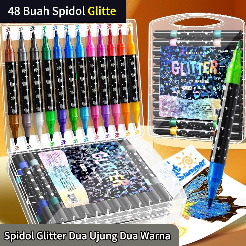 

ready Set Pena Glitter marker Dual-tip Spidol GLITTER​ ​UJUNG GANDA​ 2 Warna dengan Kepala Ganda