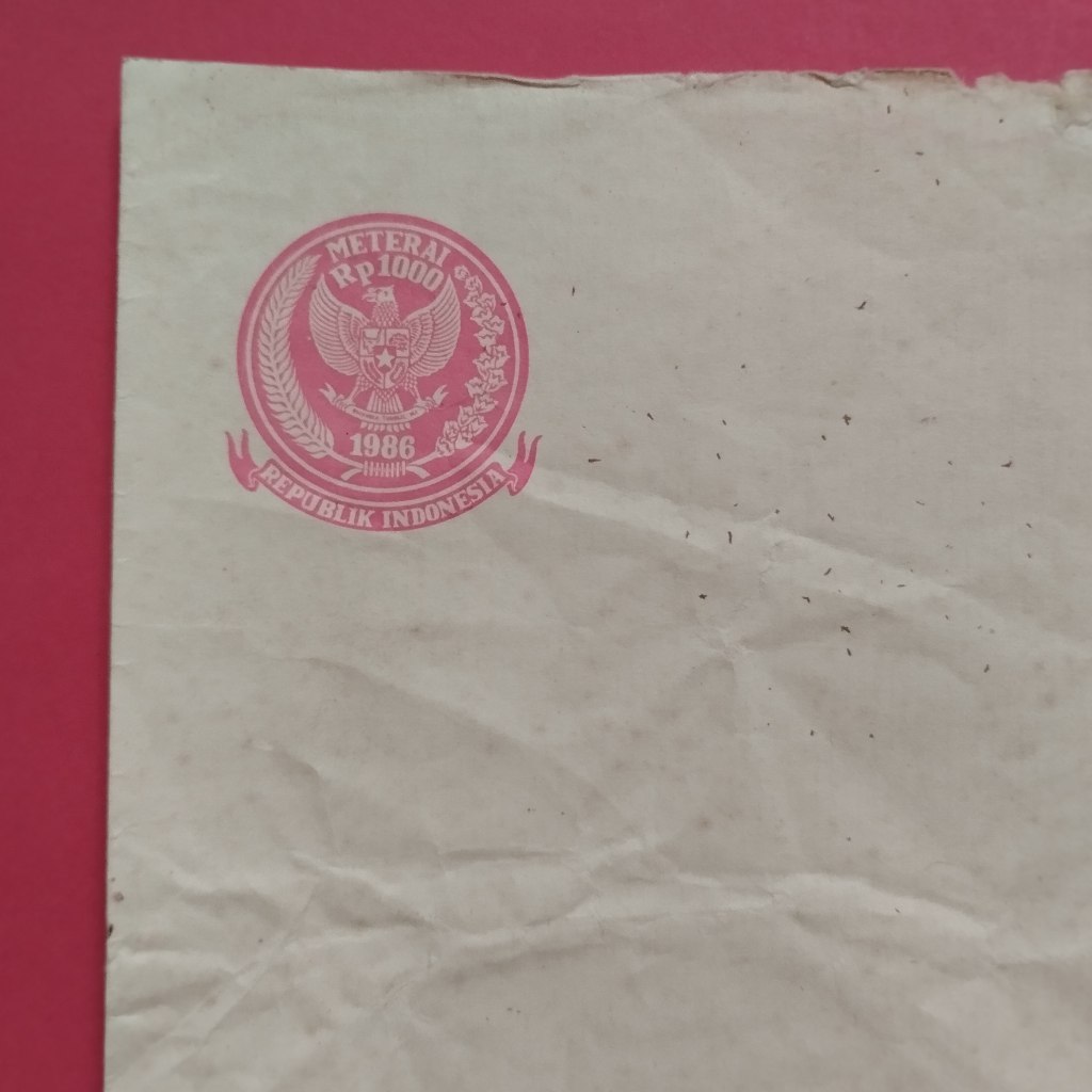 Kertas Segel Rp 1000 Tahun 1986 Double