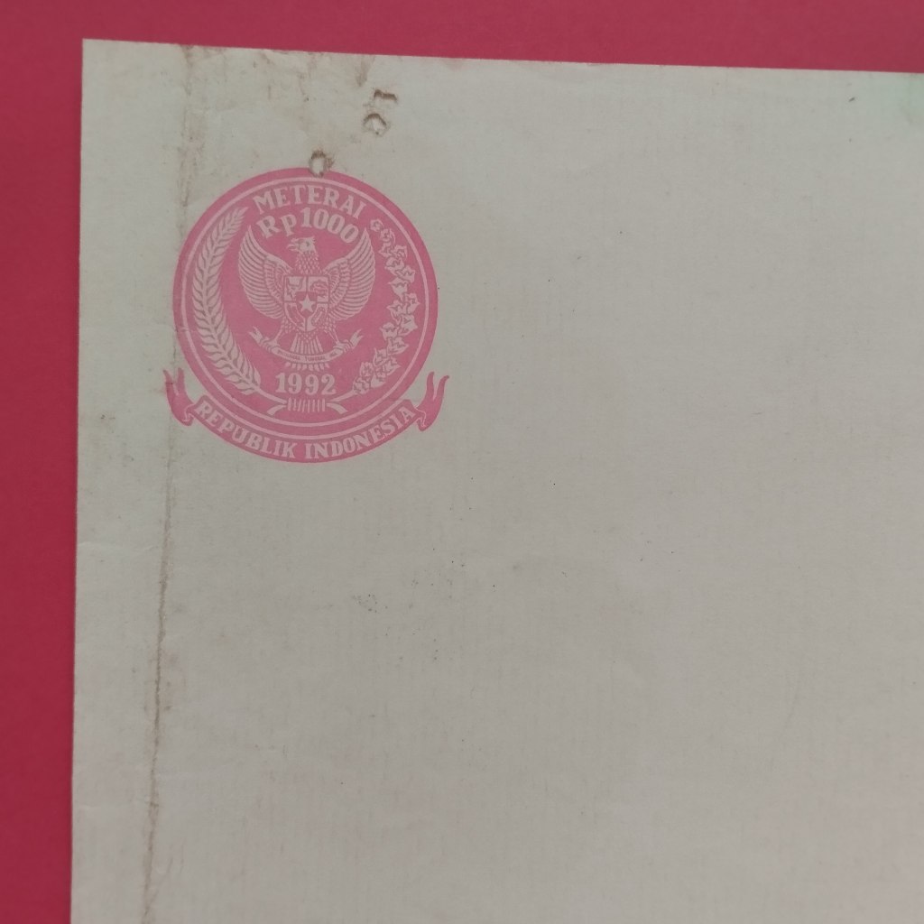 

Kertas Segel Rp 1000 Tahun 1992 Double