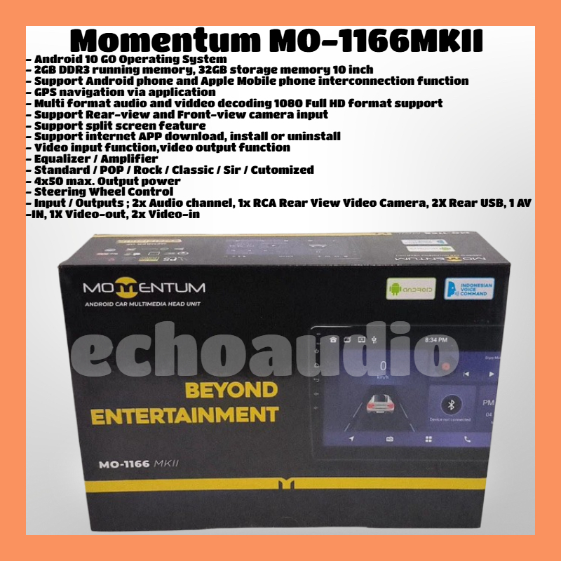 Headunit Android Momentum MO-1166 RAM 2/32gb Voice Command 10 inch