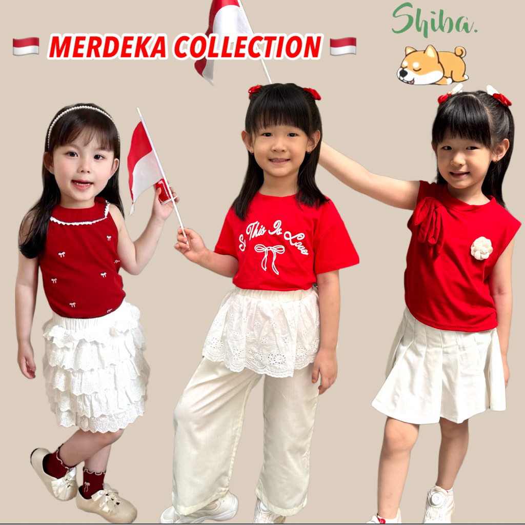 (2-9 TAHUN) Dress Baju Merah Putih Anak Perempuan | Rok Putih Anak Perempuan | Atasan Merah Anak| Se