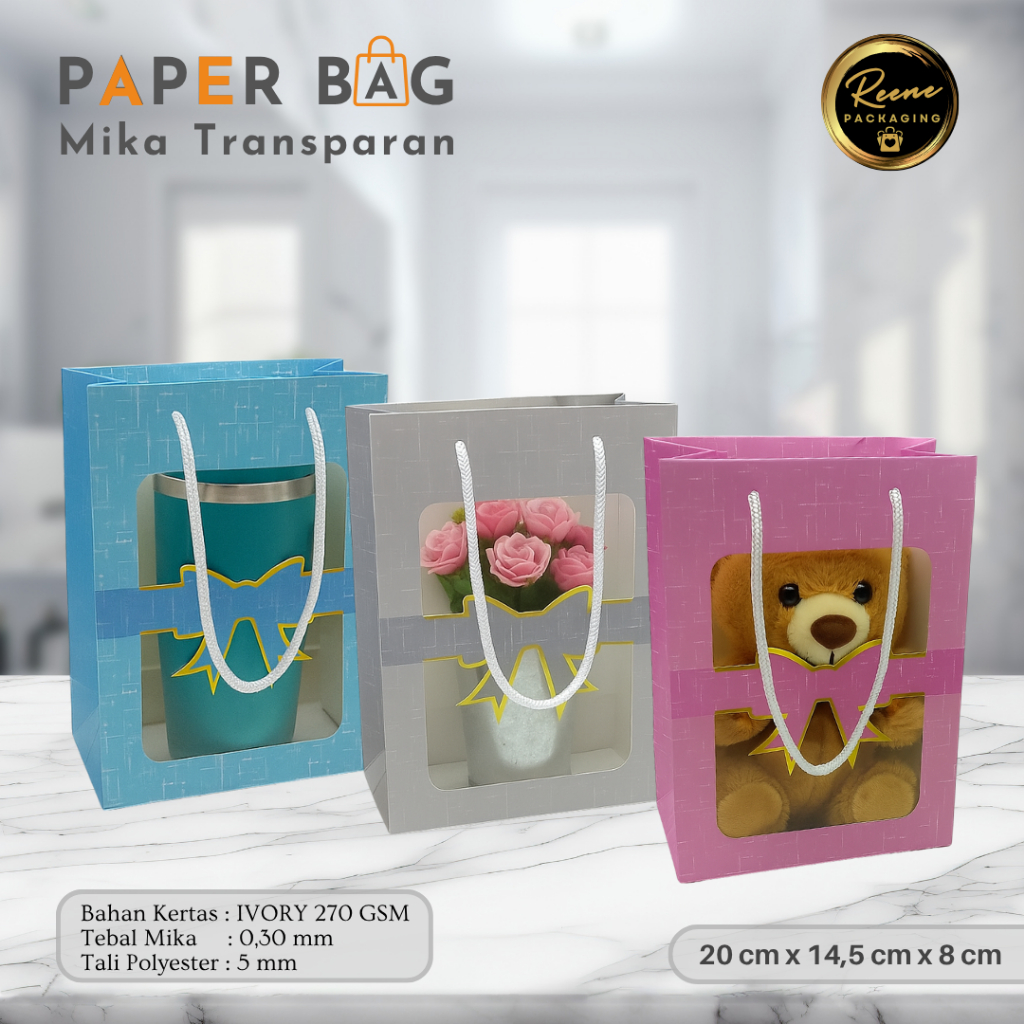 

Paper Bag Mika Transparant Warna | Tas Belanja | Tas Souvenir | Goodie Bag | Tas Hampers Motif