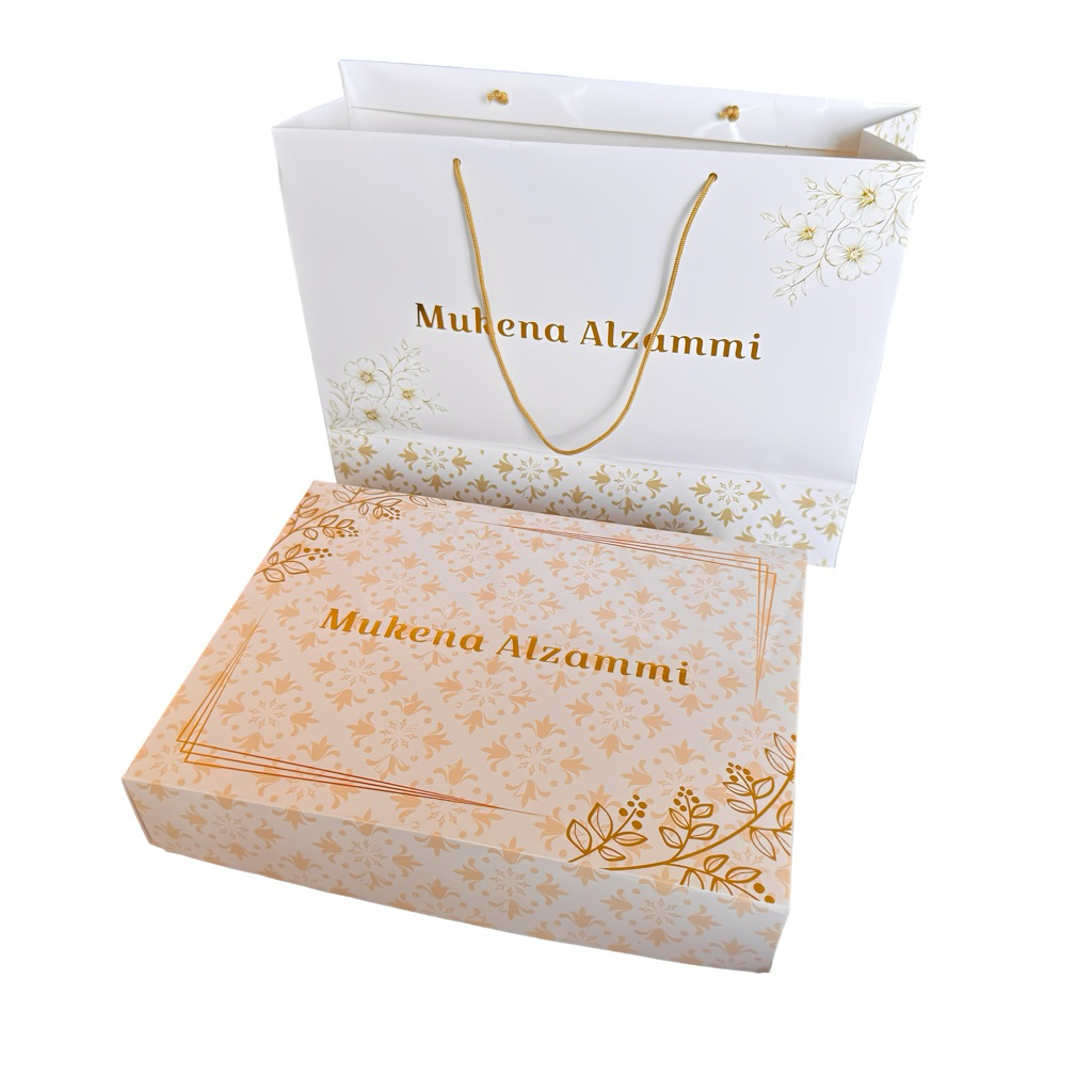 

Mukena Alzammi - Box Hampers Soft Box + Papperbag Ecxlucive Mukena Alzammi