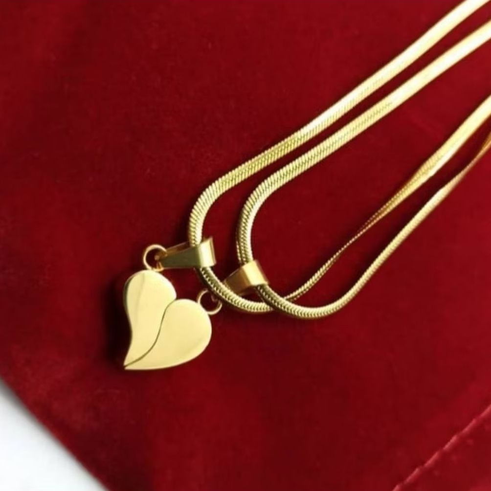 Kalung Couple Titanium Hati Ponds Magnet 45 cm Anti karat selamanya