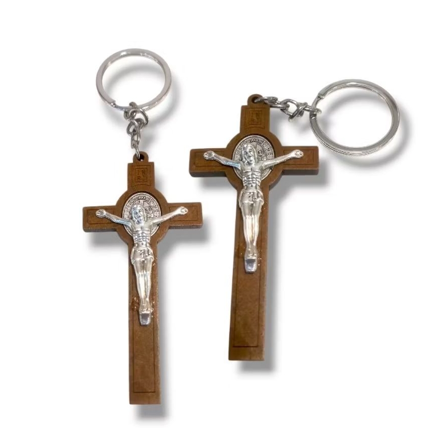 Gantungan Kunci Salib Benediktus Kayu (7185) - Gantungan Kunci Salib - Gantungan Kunci Benediktus