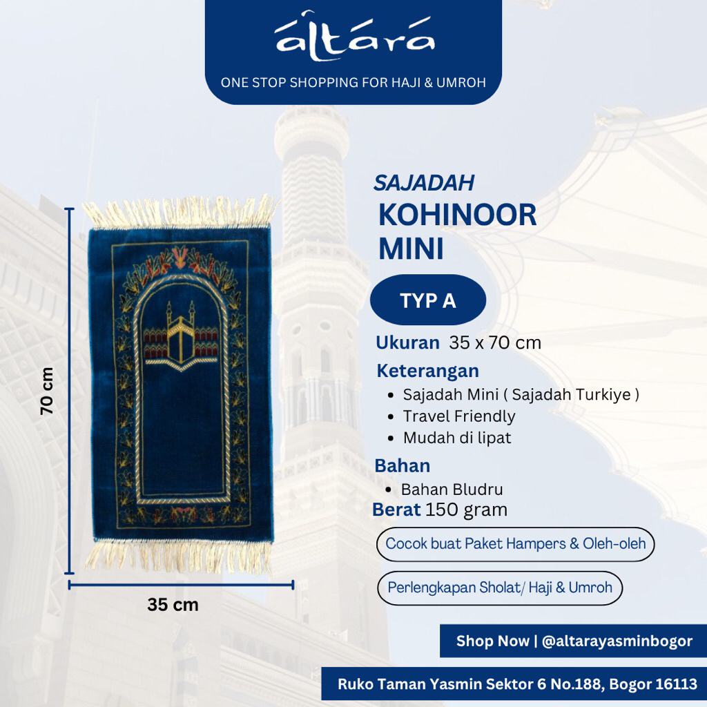 Sajadah | Sajadah Kohinoor Mini | Sajadah Kecil | Sajadah Turki | Sajadah Simple | Sajadah hampers |