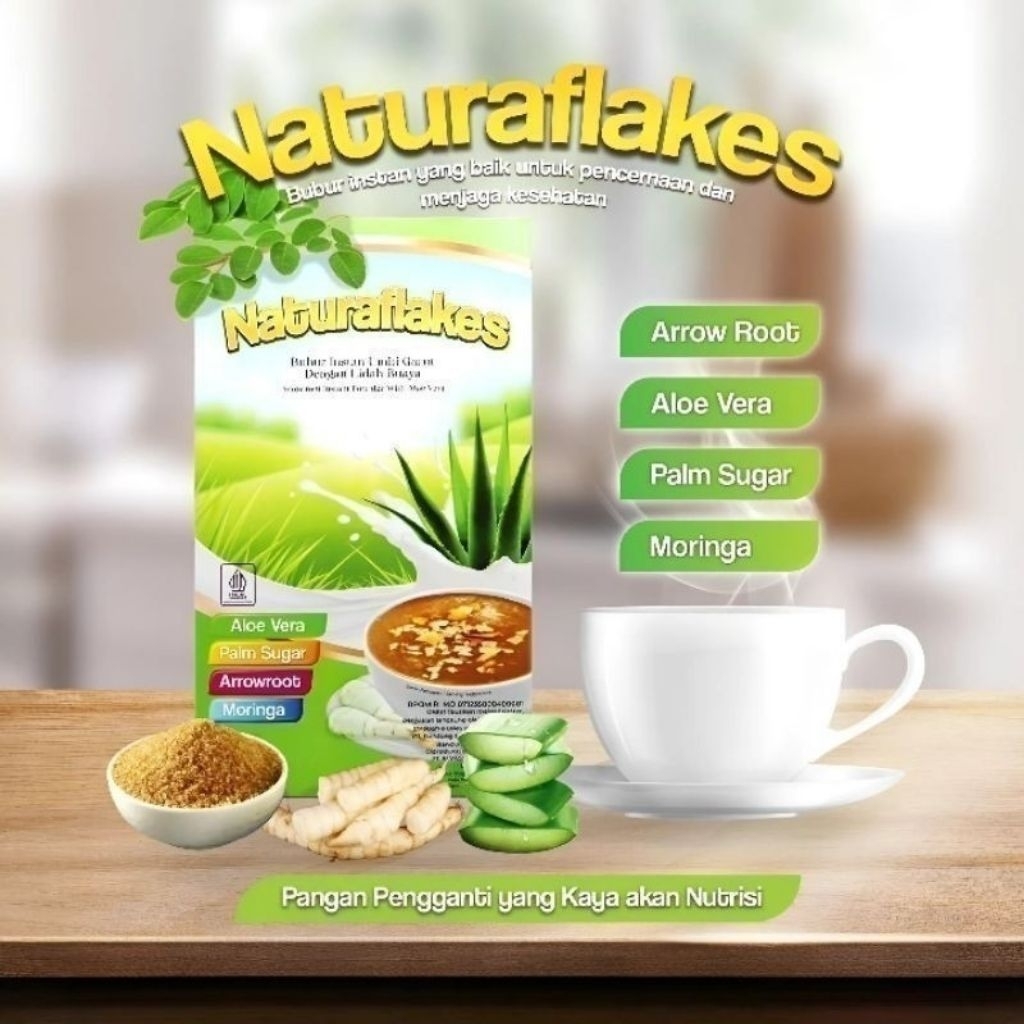 

NATURAFLAKES BUBUR INSTAN 100% BAHAN ALAMI UMBI GARUT LIDAH BUAYA DAUN KELOR BAHAN PANGAN PENGGANTI NASI KAYA SERAT, GIZI DAN NUTRISI