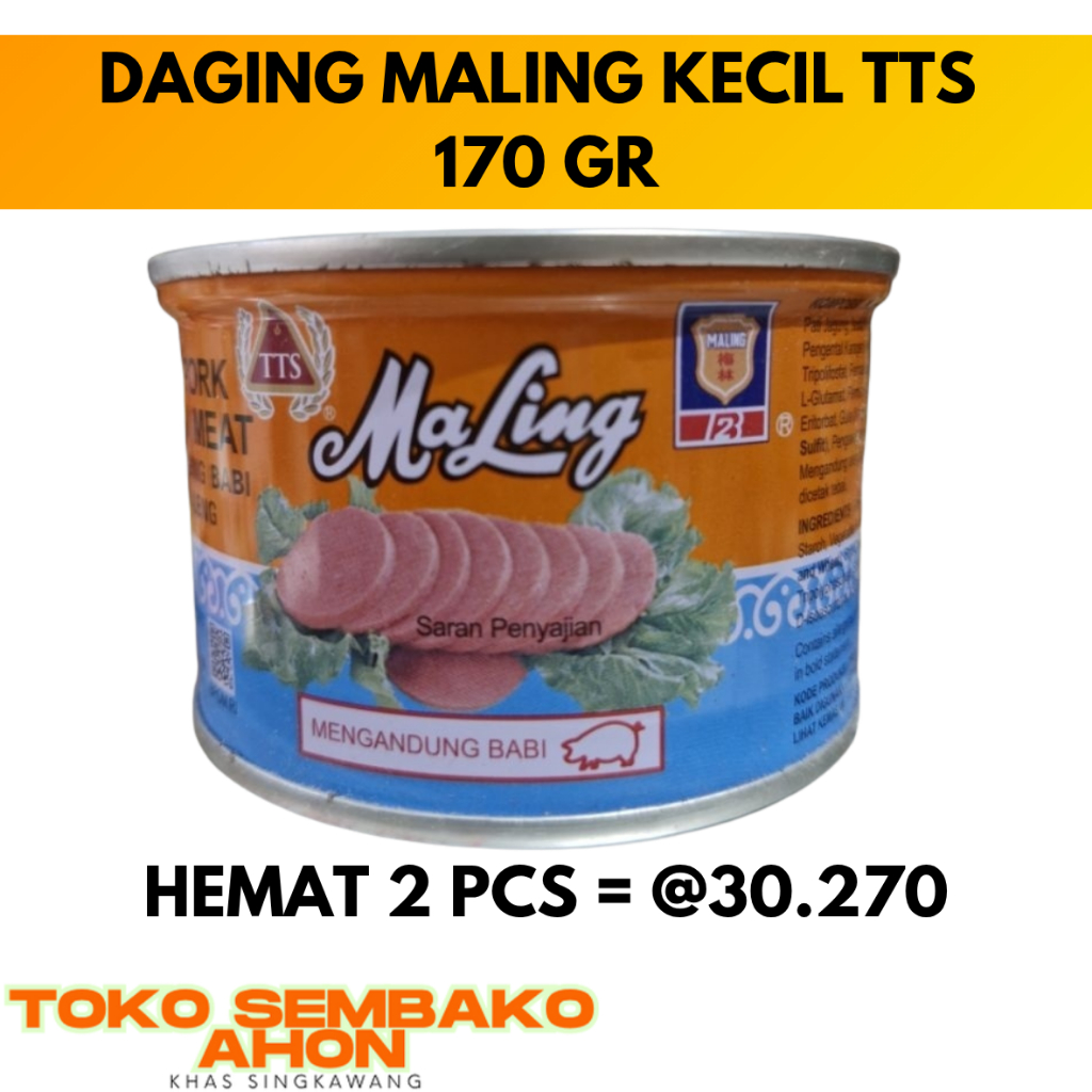 

DAGING KALENG MALING TTS KECIL 170 gr / Pork Meat Babi 170 gr / Daging Babi Kaleng / Maling Pork Kaleng Original