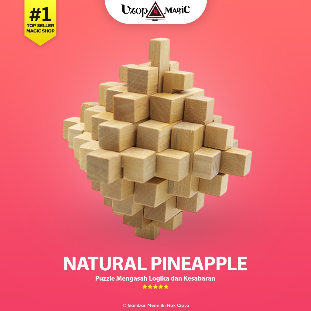 Puzzle Kayu 3D Kongming Lock Natural Pineapple - Puzzle Edukatif Anak & Dewasa - Uzop Magic Shop