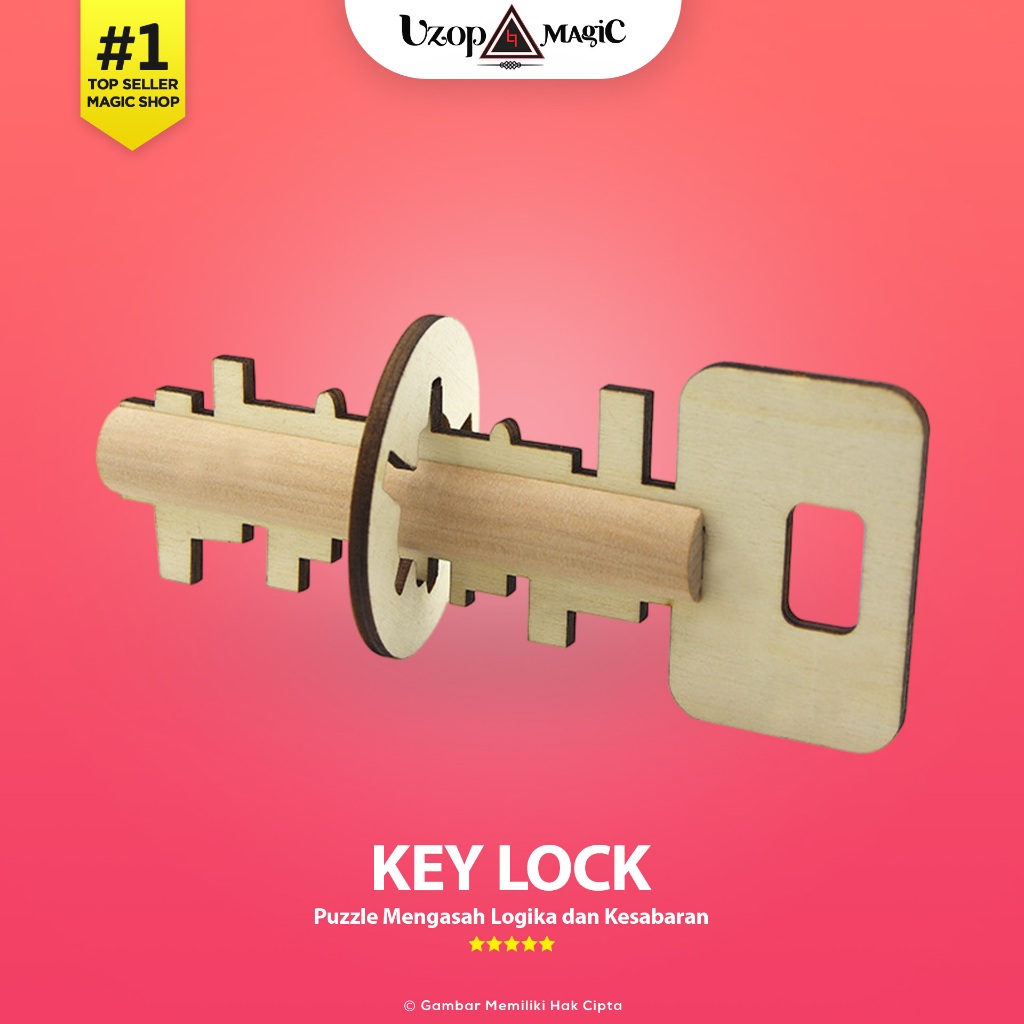 Puzzle Kayu 3D Kongming Lock Key Lock - Puzzle Edukatif Anak & Dewasa - Uzop Magic Shop