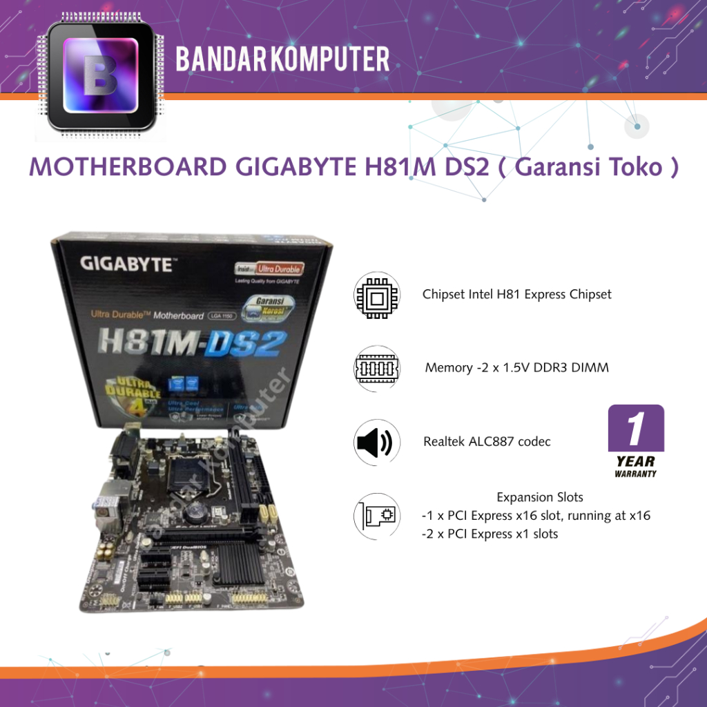 MOTHERBOARD GIGABYTE H81M DS2 ( Garansi Toko )